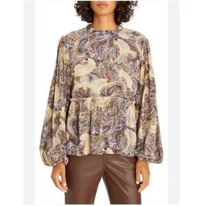 Sanctuary Paisley Babydoll Long Sleeve Blouse Top Size XS Peasant Boho